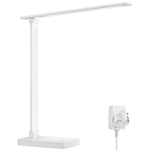 Lepro Desk Lamp, LED Desk Lamp with Power Adapter, 9.2W 800lm, Dimmable Desk Lamps Office, 5 Brightness Levels x 5 Colour Modes, Touch Control, Suit f