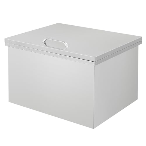 Hielera Empotrable De Acero Inoxidable 304: Hielera Duradera Para Almacenar Alimentos Con Tapa Deslizante, Ideal Para La Cocina, 45,7 x 30,5 x 35,5 Cm, Color Negro y Plateado