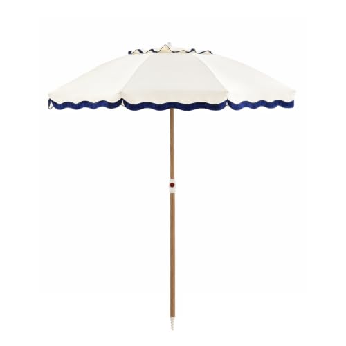 DEER LAND 6FT Patio Beach Umbrella for Outdoor UPF 50+ Sun Shade for Patio Backyard Garden Pool and Beach Tilt Adjustable Portable Harbour White (Ivory White & Navy Blue)
