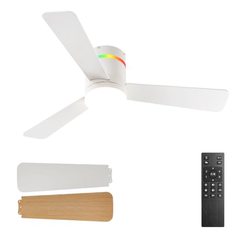 Image of Amico 42 Inch RGB Ceiling Fans with Lights, Low Profile, app /Remote, White