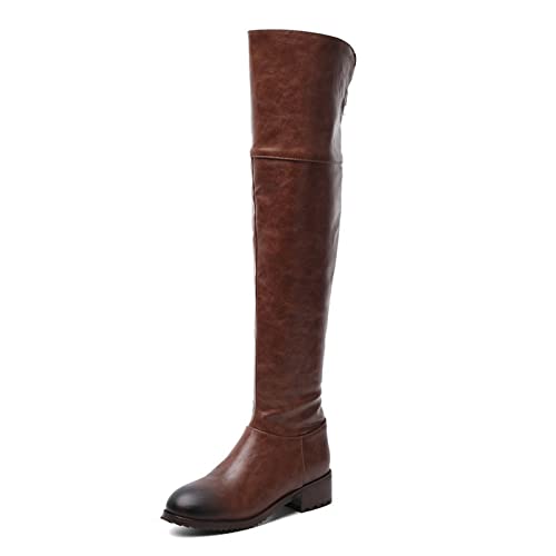 ENWIND Botte Cuissarde Femme Plate Cuir Botte Doublure Fourré Chaude Bottes Hautes Au Genou Bottes Longues d'hiver Chaudes,Jaune,39 EU