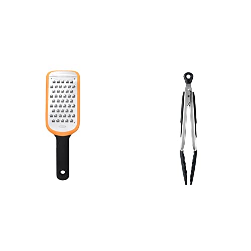 OXO Good Grips Etched Coarse Grater & Good Grips 22.8 cm Tongs with Silicone Heads