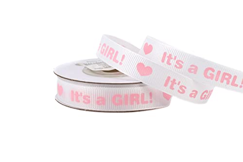 Geschenkband 12mm x 10m Rolle Ripsband mit Baby Motiv Schriftzug Its a Girl weiß rosa ...