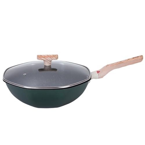 UOPYNE Woks & Stir-Fry Pans 12.6-Inch Stone Wok Pan with Lid Woks and Stir-Fry Pans No Chemical Coated Wok with Spatula Flat Bottom Cookware Chinese Wok for Induction, Electric, Gas, All Stoves