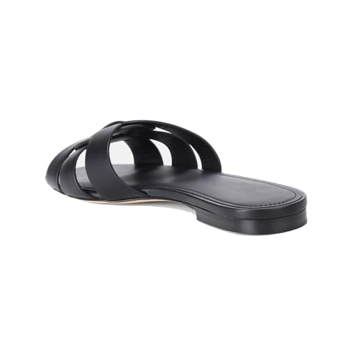 Image of THESHY Women's Flat Sandals Square Toe Patent Leather Comfortable Slip on Slippers Casual Summer Dressy Beach Slide Sandals for Women