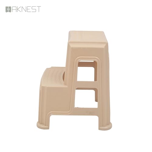 Image of Oaknest Supreme Multipurpose Plastic 2-Step Stool for Kids & Adults - Anti-Slip Lightweight Stepping Stool for Kitchen, Bathroom & Home - Marble Beige, 2 Piece