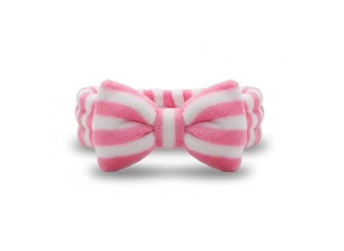 Faixa Tiara Para Maquiagem Skin Care Tiara Para Cabelo com Laço Lavar o Rosto (Rosa/Branco, Listrado)