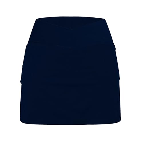 Nuaoxyeu Lightning Deals Today Skirts for Women Tennis Skirt with Shorts and Pocket High Waist Cross Over Yoga Skort Basic Sports Dress Mini Skirt Lightweight femboy Skirt Navy - Image 4