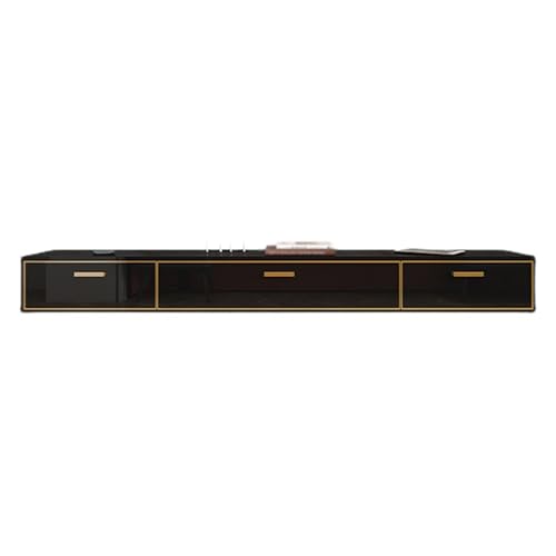 Console multimédia murale noire au design suspendu et finitions mates