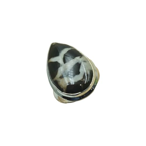 Natural Black Septarian Stone 925 Sterling Silver Handmade Stacking Ring Birthday Gift For Wife Mom Girlfriend (9.5)