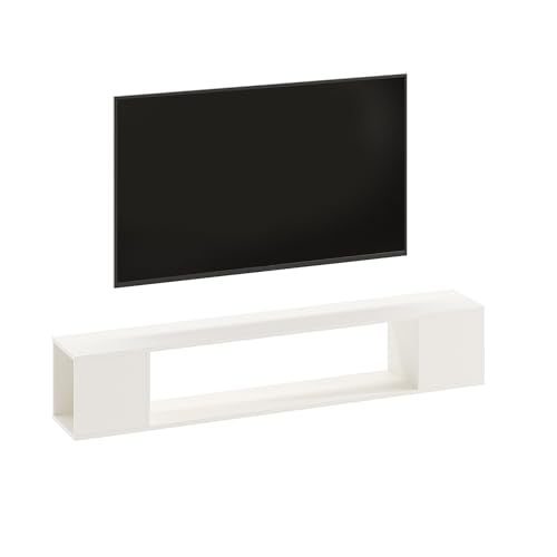 Image of FURNEASER Ether Modern Wall Mounted TV Unit with Floating Shelf | Wooden TV Entertainment Unit for Living Room | Engineered Wood Media Console for 43,50, 55 to 65 Inch TV (White)