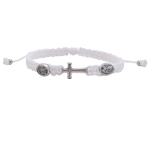 Saint Michael Woven Bracelet with Cross Charm | Adjustable Size | Christian Fashion Accessory | Great Catholic Gift for First Communion or Confirmation | Made in Italy