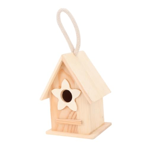 GRIRIW Outdoor Wooden Bird Nest Hanging Decoration DIY Painted Bird House for Garden Patio Balcony Durable Pine Crafting with Easy Hanging Design for Home