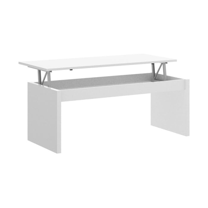 CAMBIA TUS MUEBLES CTM®Mesa de Centro Premier Elevable – 100x50x45/58 cm – Mesa Auxiliar para Salón con Compartimento Interior – Diseño Moderno en Melamina de Alta Resistencia (Color Blanco)