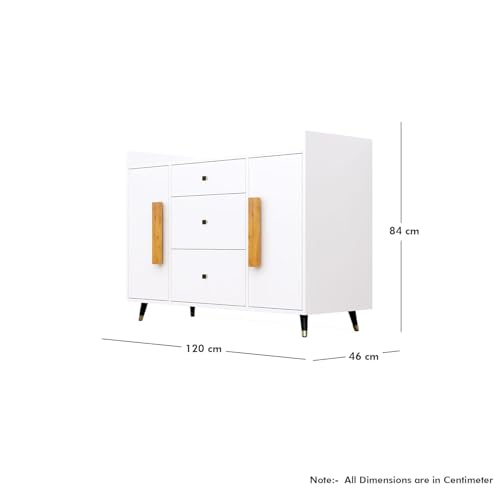 Image of Bniture Wooden Sideboard Cabinet for Living Room | Wooden Storage Cabinet with 2 Door & 3 Drawer | Engineered Wood Multipurpose Cabinet with Spacious Shelves for Home | Frosty White