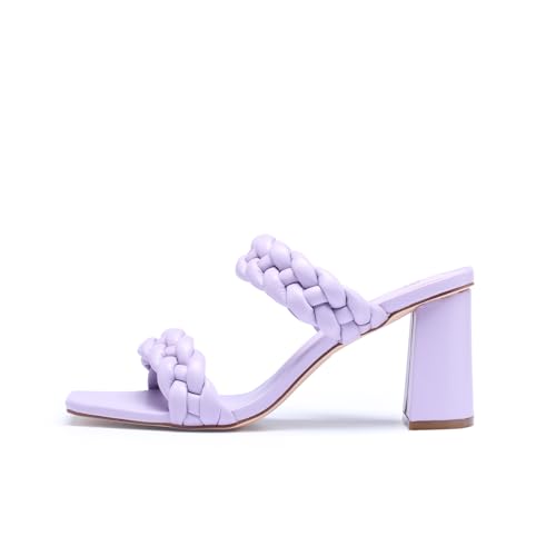 GENSHUO High Chunky Heels for Women Fashion Comfort Slip on Square Open Toe Block Heel Sandals Two Strap Backless Mules3