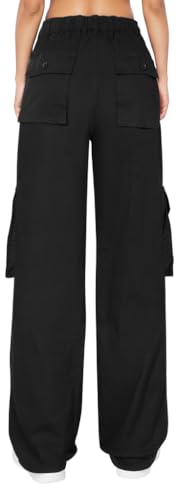 🏆 High Waist Stretch Cargo Pants Women 6 Pockets Relaxed Fit Straight Wide Leg Y2K Pants3