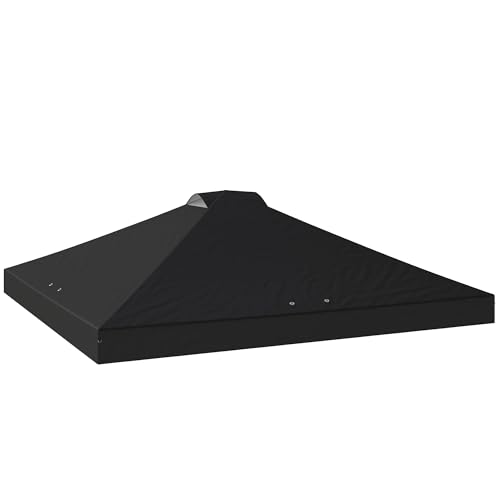Outsunny 3 x 3(m) Pop Up Gazebo Canopy Replacement Cover with 8 Drainage Holes and Double Vents UV50+ Waterproof Canopy Cover Replacement Top Black