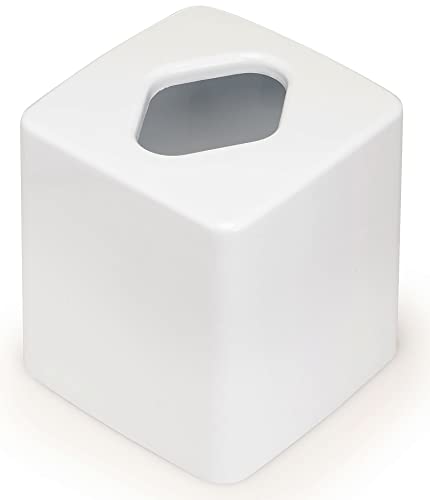Image of Stephanie Imports Made in USA Set of 2 White Plastic 5-Gallon Waste Basket & Cube Tissue Box Cover