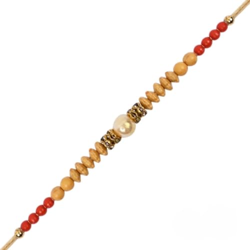 Image of I Jewels Sandalwood Beads Rakhi With Roli Chawal & Rakshabandhan Card for Men /Bro /Brother