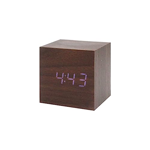 YUGSHNKFC Reloj despertador digital con control de voz, cubo de madera, adornos para festivales, vacaciones, Año Nuevo, fondo de fiesta