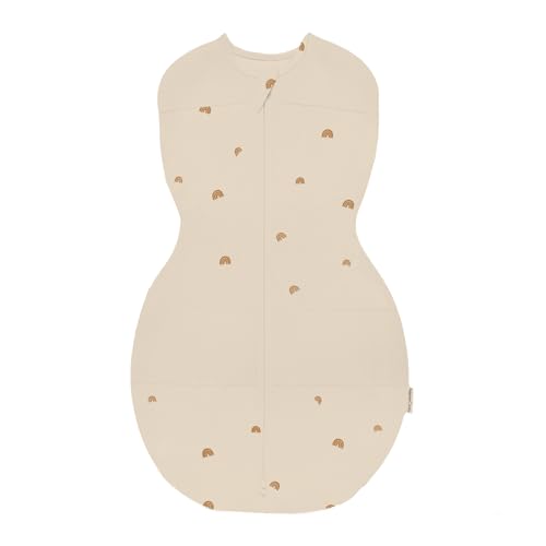 Image of Happiest Baby Sleepea 5-Second Swaddle - 100% Organic Cotton Baby Swaddle Blanket - Doctor Designed Promotes Healthy Hip Development (Tan Rainbows, Small)