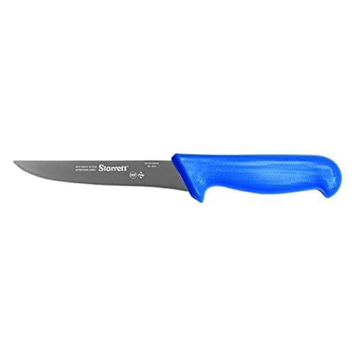 Starrett Professional Stainless Steel Kitchen Boning Knives - Wide Straight Profile - 6-inch (150mm) - Blue Handle