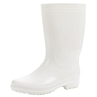 Comwarm Men's Mid-calf Rain Boots Waterproof Anti-Slip White PVC Adult Outdoor Work Rubber Boots WT44