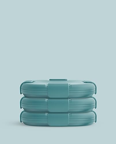 STOJO Collapsible Sandwich Box 3 Set - Eucalyptus, 24oz - Reusable Food Storage Container - To-Go Travel Silicone Bowl for Hot and Cold Food - Lunch, Camping and Hiking - Dishwasher E