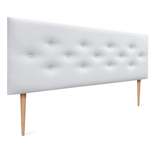 DHOME Testiera in Similpelle o Tessuto ACUALINE con 3 File Intervallate di Bottoni e Piedini Testata Imbottita Letto di Lusso (Similpelle Bianco, 160cm)