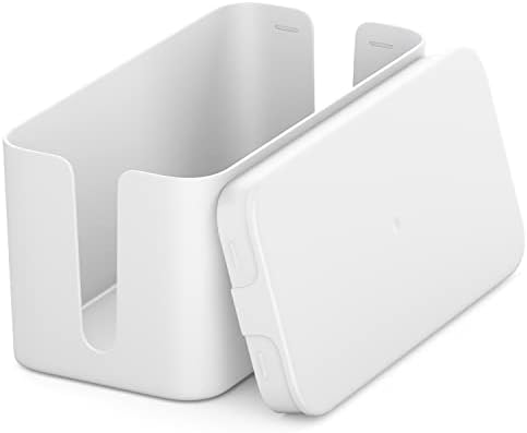 deleyCON Pudełko do Porządkowania Kabli Organizer Pudełko Kasetka Kablowa 23,5cm x 11,5cm x 11,5cm Wytrzymałe Tworzywo Sztuczne 2 Boczneprowadniki Ablowe Ochrona i Bezpieczeństwo Biała