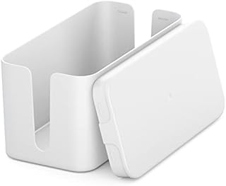 deleyCON Pudełko do Porządkowania Kabli Organizer Pudełko Kasetka Kablowa 23,5cm x 11,5cm x 11,5cm Wytrzymałe Tworzywo Sztuczne 2 Boczneprowadniki Ablowe Ochrona i Bezpieczeństwo Biała