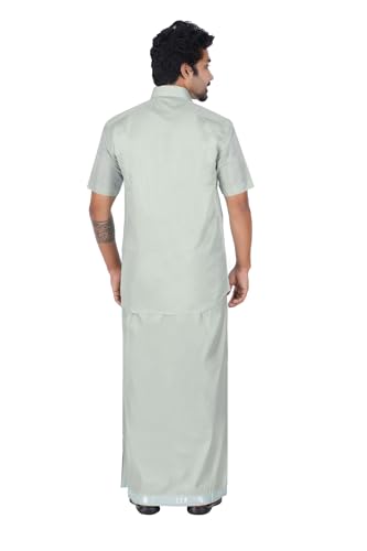 Image of PRAKASAM COTTON-Mens Art Silk Wedding Set /Art Silk 8 Mulam (8-Yard) Dhoti and Stitched Shirt for mens