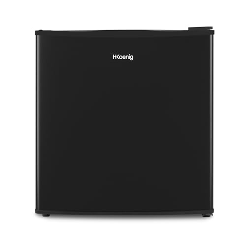 H.Koenig Mini-koelkast FGX470, zwart, 45 l, compact, stil, omkeerbare deur, instelbare thermostaat, ijsblokjesvak van 4 liter, verstelbare poten, 39 dB [energieklasse E]