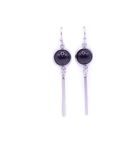Pendientes piedra natural y barra de acero inoxidable plateado. Pendientes mujer largos, colgantes...