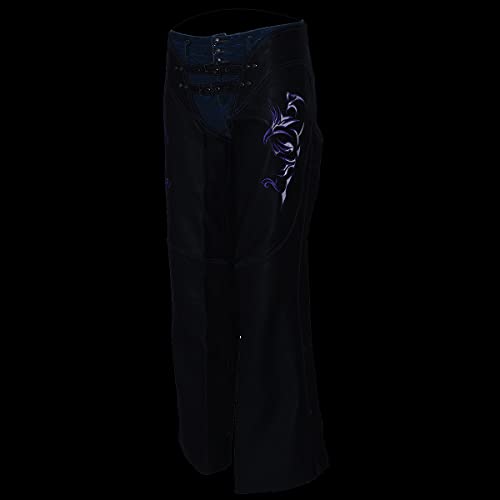 Image of Milwaukee Leather Chaps for Women Black Low-Rise Waist- Double Buckle Reflective Embroidery Motorcycle Chap- ML1187