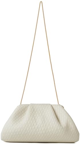 Image of Women's Woven Evening Bag Ruched Dumpling Clutch Purse Detachable Chain Crossbody Bag
