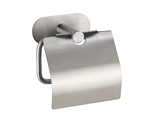 WENKO Toilettenpapierhalter Mod. Turbo-Loc Orea mit Deckel für Bad und Gäste-WC mattes Finish Klebesystem ohne Bohren für stabile Wandmontage rostfrei hohe Qualität 14 x 12,5 x 7 cm Matt Edelstahl