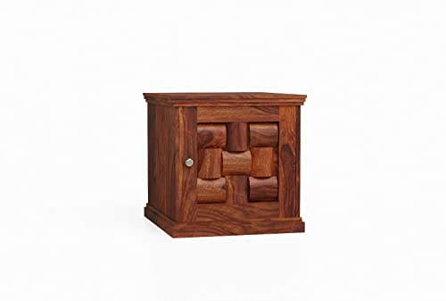 Image of WOODLAB Solid Sheesham Wood Bedside End Table with 2 Drawer Storage for Bedroom Wooden Nightstand Table Home Office (Niwar Honey Finish)