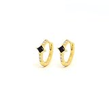 QYYZTHX Pendientes de aro pequeños de circonio Negro para Mujer, Pendiente de perforación Circular Redondo, joyería
