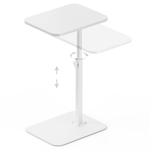 Image of Side Table Sofa Tray for Couch Heavy Metal Base Swivel /Adjustable Height | Sofa Bed Bathroom Study TV Tray C Shaped End Table Food Snack Trays for Eating