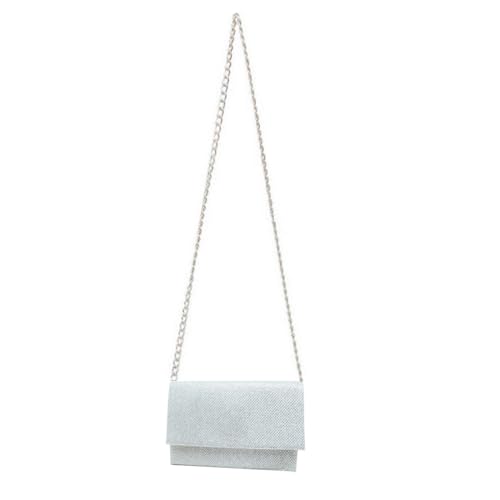 Bolsa Feminina Clutch Pequena Transversal De Corrente Para Festas (Prata Brilhante)