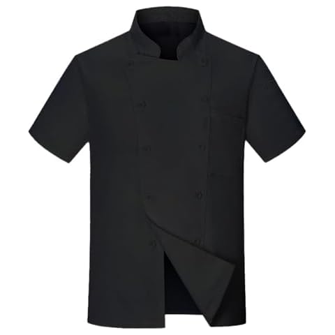 Lightweight Black Chef Coat with Buttons Cover