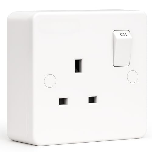 SHPELEC Premium Curved Edge White Electrical Sockets Range - Convenient and Versatile Power Solution (1G Socket + Back Box 1 Pack)