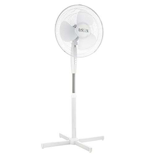Baroni Home Ventilateur de Terre 126 cm sur Pied, Ventilateur 3 Niveaux de Vitesse et Inclinaison Réglable, Ventilateur Silencieux, Blanc, 126x61x44 cm