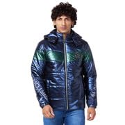 Image of Spykar Men's Standard Length Midnight Nylon Straight Fit Full Sleeve Plain Hooded Puffer Jacket