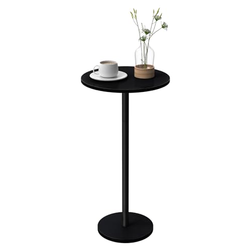 CADUKE Beistelltisch rund Schwarz, Kleiner Tisch mit Metallgestell und MDF-Platte, Nachttisch rund für Wohnzimmer Schlafzimmer, einfacher Aufbau, modern
