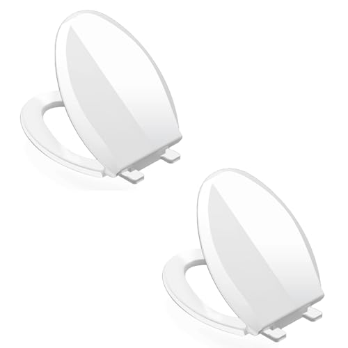 Image of Toilet Seat Elongated, Toilet Seat Oval 18.5 Inch, Soft Close, PP Material, Easy Clean and Safe, No Yellow, White, 2 Pack