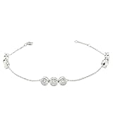 Homxi Pulsera Mujer Oro Blanco 9K, 4MM Redondo con Moissanita, Cadena Extensible 18 CM + 5 CM, Pulsera de Plata de Mujer
