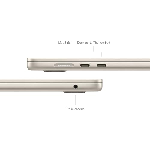 Apple 2024 Portable MacBook Air 15 Pouces avec Puce M3 : écran Liquid Retina 15,3 Pouces, 8 Go de mémoire unifiée, 512 Go de Stockage SSD, Clavier rétroéclairé, Touch ID. Lumière stellaire